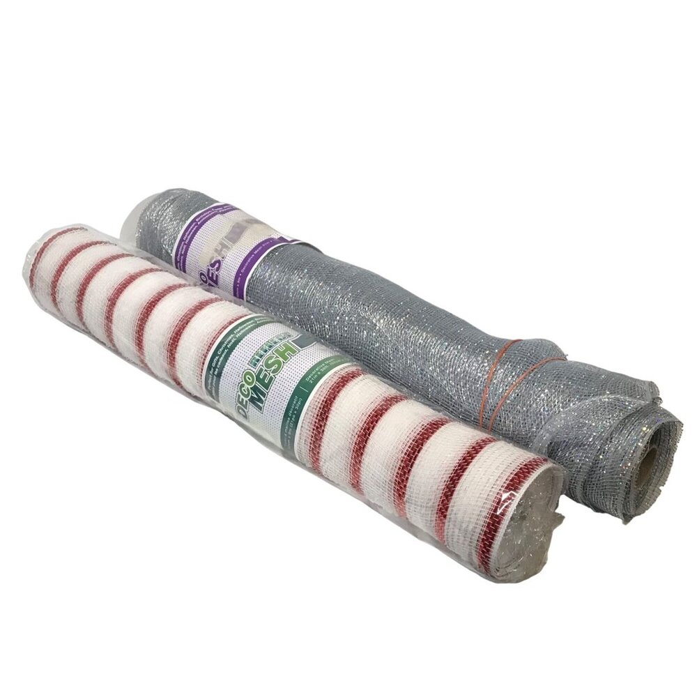 Deco Mesh Rolls 21" X 30' Silver Glitter & Red White Stripes Crafting Supplies